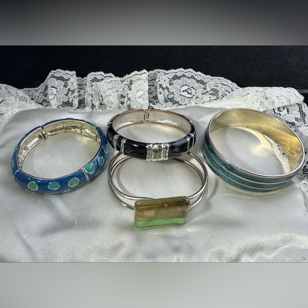 LOT OF 4 BIG SILVER TONE BRACELETS